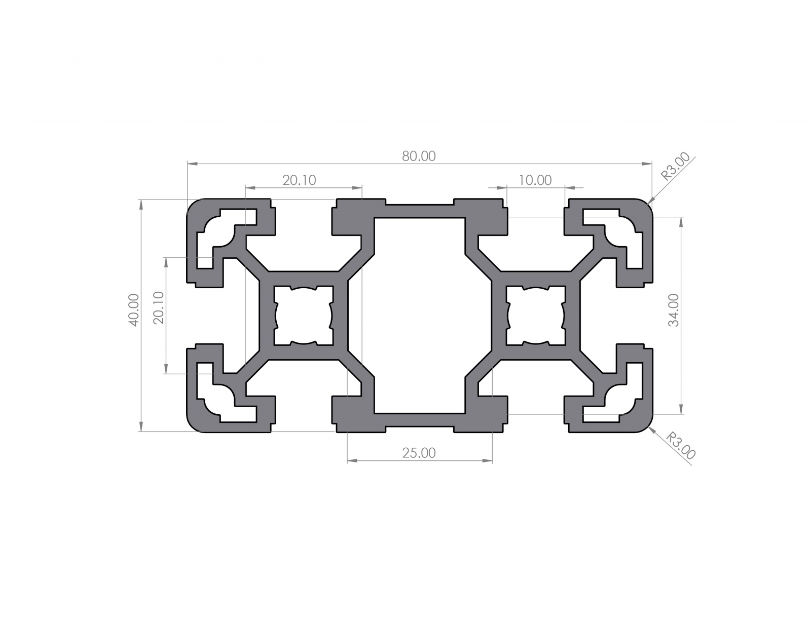 Aluminiumprofil 40x80 Nut 10 B-Typ